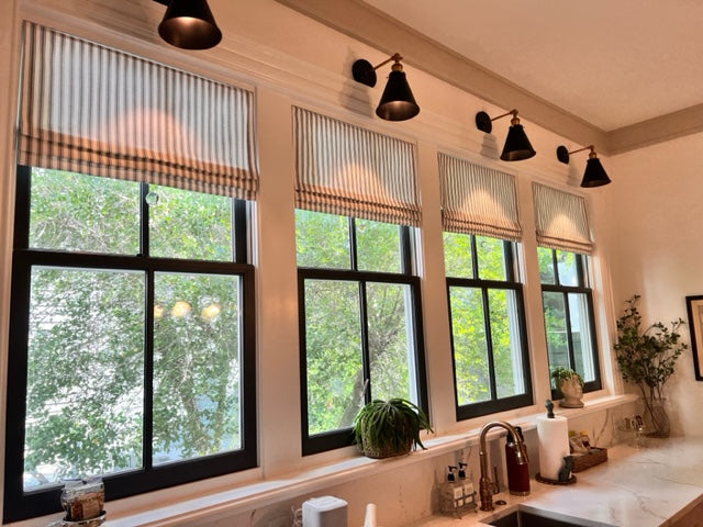 Faux Roman Shade Valance in Black or Grey and White Ticking Stripe, Fully Lined Custom Made