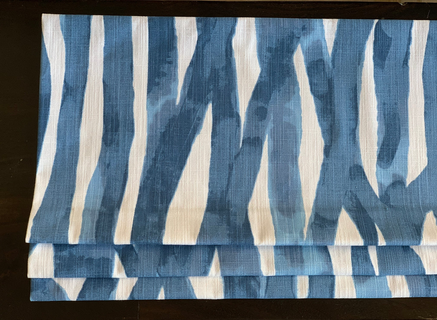 Faux Roman Shade Valance in Brush Strokes of Blue and White on 100% Cotton Slub Canvas, Fully Lined Window Treatments