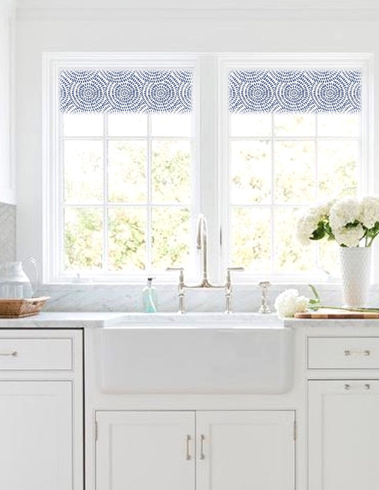 Straight Modern Valance in Ander Geometric Graphite Grey, Blue or Pewter Grey and White on Premium Cotton Linen Fabric, Custom Made Fully Lined