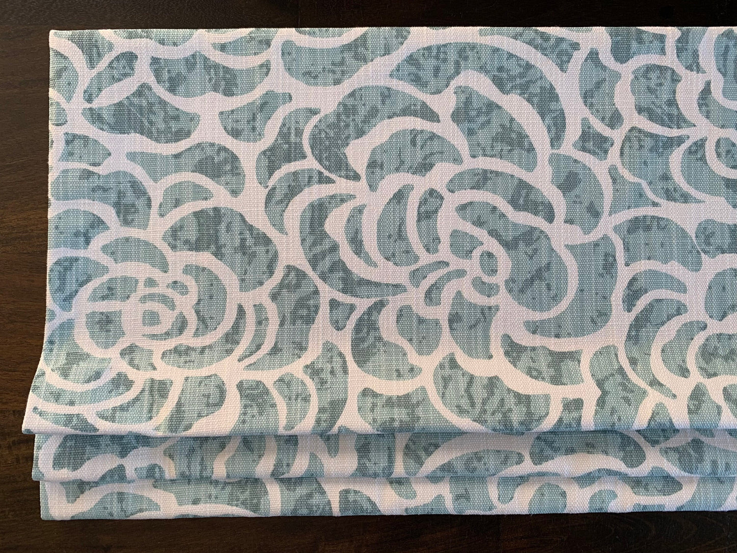Faux Roman Shade Valance in Caribbean Blue and White Floral Print on Premium Cotton Linen Fabric, Fully Lined, Custom Made Roman Valance