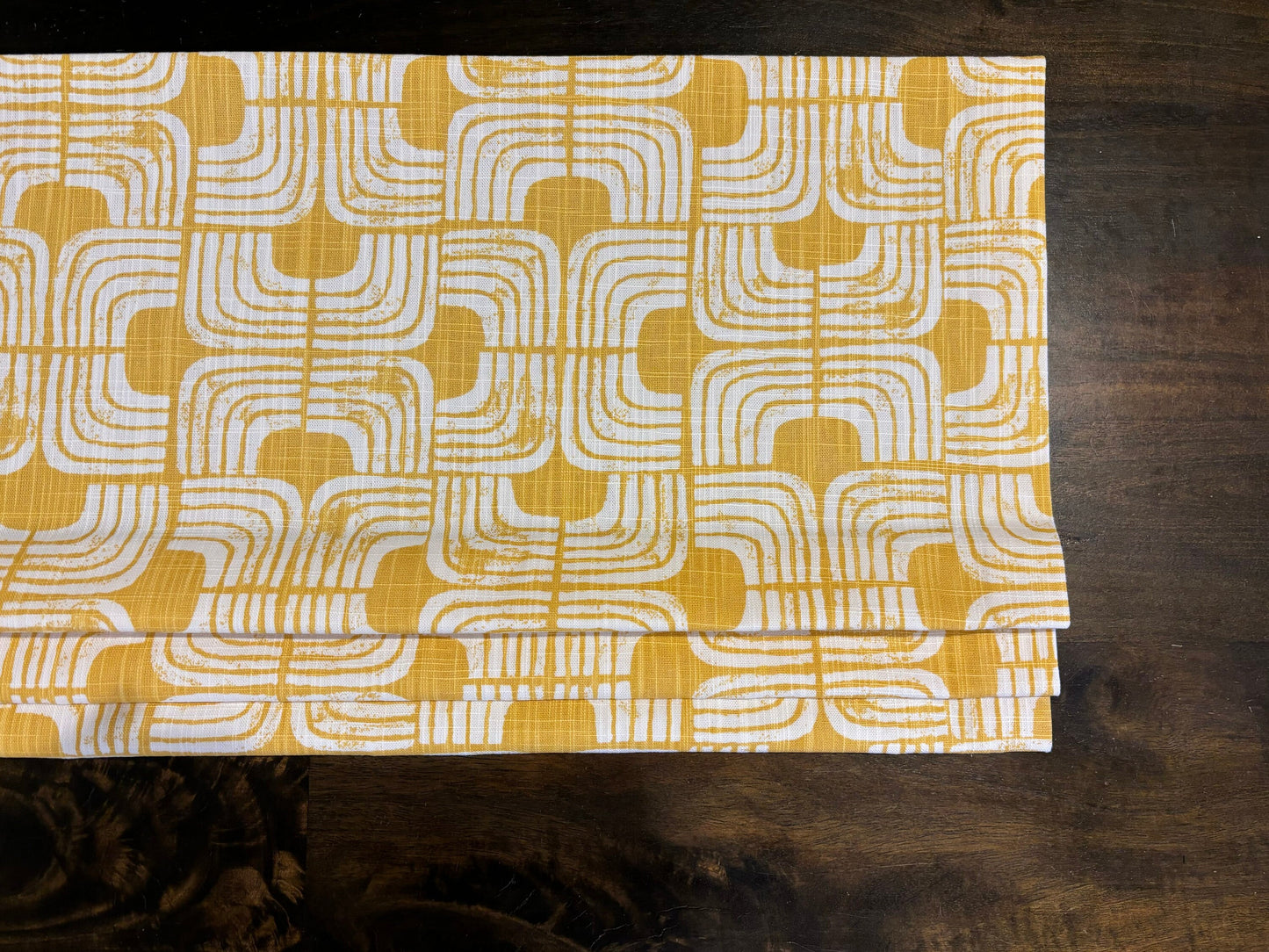 Faux Roman Shade Valance in Brazillian Yellow and White Print, Fully Lined, Custom Made Modern Kitchen Valance Curtains
