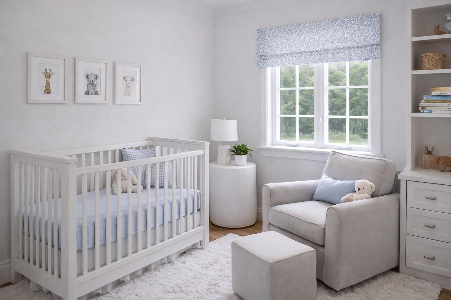 Modern Single Fold Valance in Powder Blue and White Raised Dot Print, in Premium Chenille Fabric, Fully Lined, Custom Made Curtains