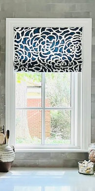 Faux Roman Shade Valance in Navy Blue and White Floral or Caribbean Blue Floral Print Premium Cotton Linen Fabric, Fully Lined, Custom Made