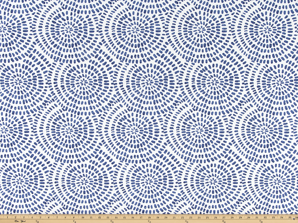 Faux Roman Shade Valance in Cecil Blue and White Graphic Circles on 100% Cotton Slub Canvas, Fully Lined Window Treatments