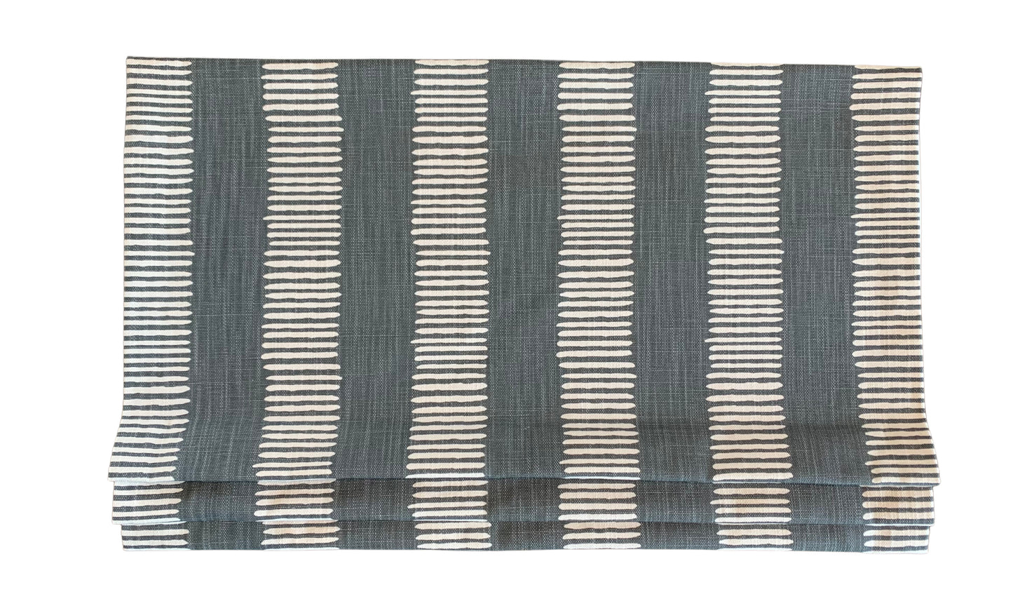 Faux Roman Shade Valance in Iron Grey or Brazilian Yellow and White Dash Print on Premium Slub Linen Fabric, Custom Made. Fully Lined