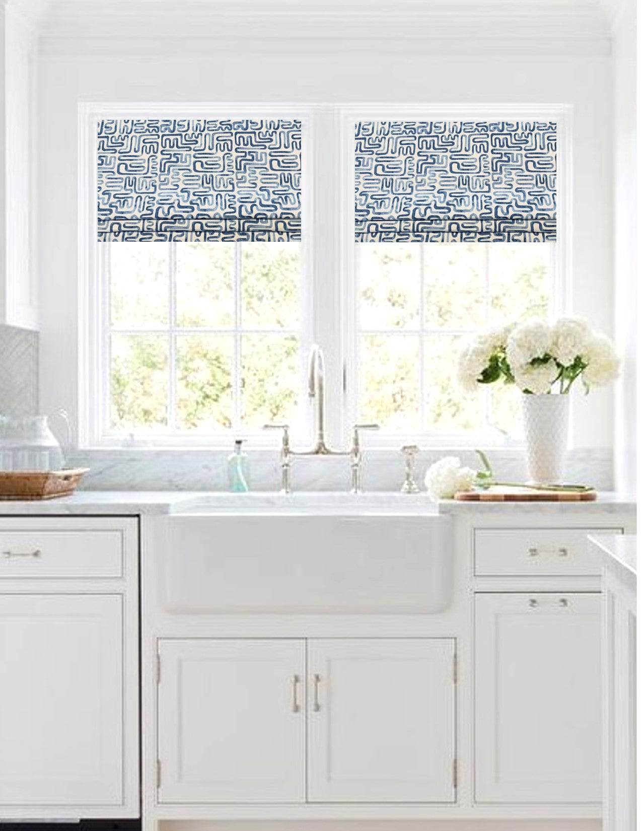 Custom Made Faux Roman Shade Valance in Indigo Blue 100% Cotton Luxe Canvas, Fully Lined, More colors available including Grey and Tan