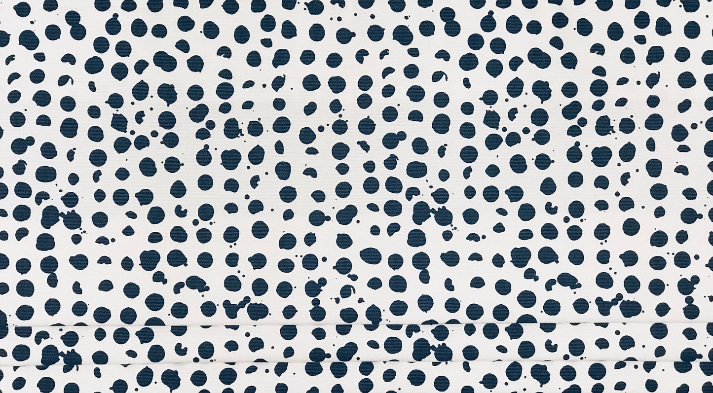 Faux Roman Shade Valance in Pebbles Navy Blue & White Print, Fully Lined Custom Made Modern Kitchen Valance Polka Dot