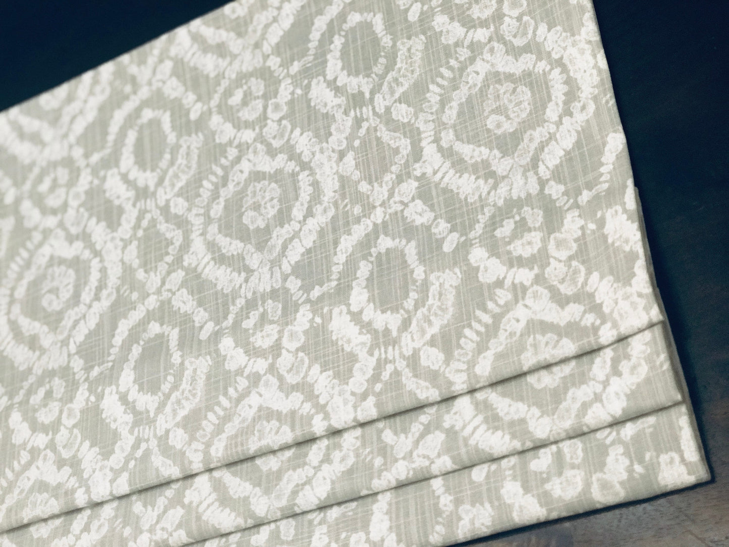 Faux Roman Shade Valance in Braylon French GreyTrellis Print, Custom Made in 100% Cotton Slub Canvas, Fully Lined, Kitchen Valance Curtains