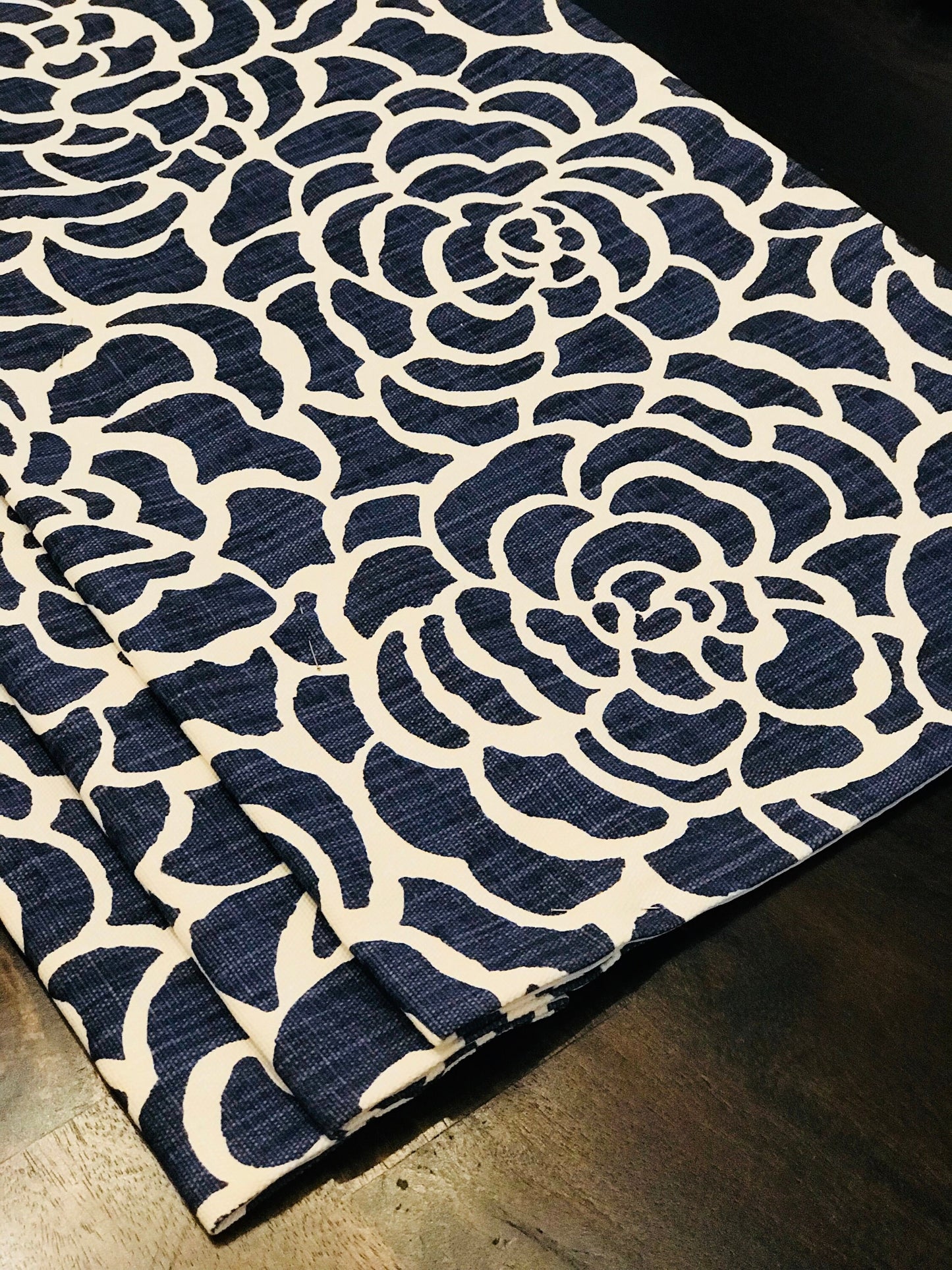 Faux Roman Shade Valance in Navy Blue and White Floral or Caribbean Blue Floral Print Premium Cotton Linen Fabric, Fully Lined, Custom Made