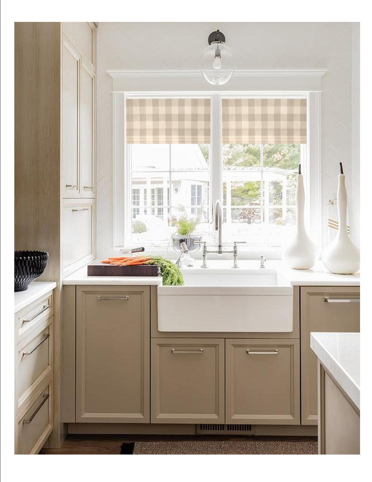 Faux Roman Shade Valance in Grey or Navy and White Buffalo Plaid Fabric, Fully Lined, Custom Made, Farmhouse Kitchen Valance