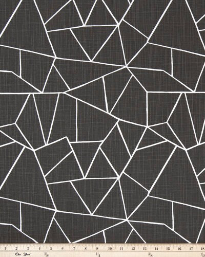 Straight Custom Valance in Modern Cut Glass Print, Navy, Black, Grey and White on Cotton Slub Canvas, Fully Lined Kitchen Window Treatments