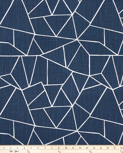 Straight Custom Valance in Modern Cut Glass Print, Navy, Black, Grey and White on Cotton Slub Canvas, Fully Lined Kitchen Window Treatments