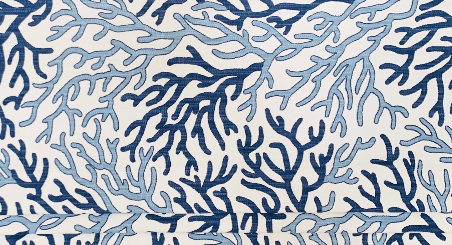 Faux Roman Shade Valance in Blue Coral Reef Print, Custom Made on Luxe Linen Cotton Fabric, Fully Lined Custom Window Treatmets, Curtains