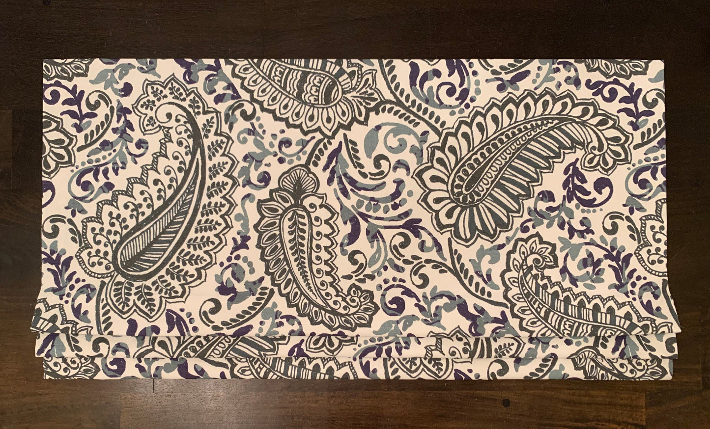 Faux Roman Shade Valance in Blue and White Floral Paisley Print, or Gray, Ecru and White Floral Paisley, Custom Made, Fully Lined Valance