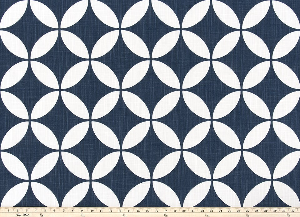 Faux Roman Shade Valance in Geometric Circles of Ecru Beige, Blue or Gray and White Print, Custom Made, 100% Cotton Slub Fabric, Fully Lined