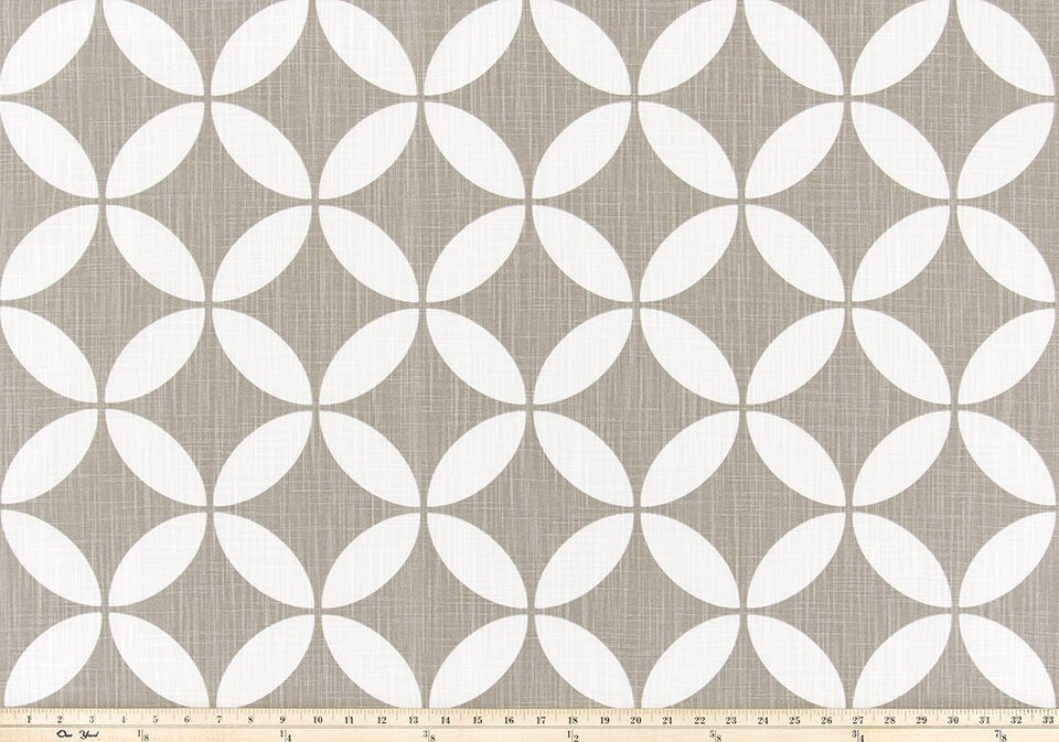 Faux Roman Shade Valance in Geometric Circles of Ecru Beige, Blue or Gray and White Print, Custom Made, 100% Cotton Slub Fabric, Fully Lined