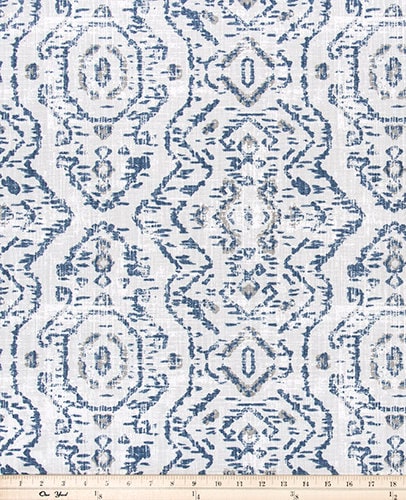 Faux Roman Shade Valance in Space Blue and Gray Taupe Print on Premium Cotton Linen, Fully Lined, Custom Made, Modern Native Jazmin Print