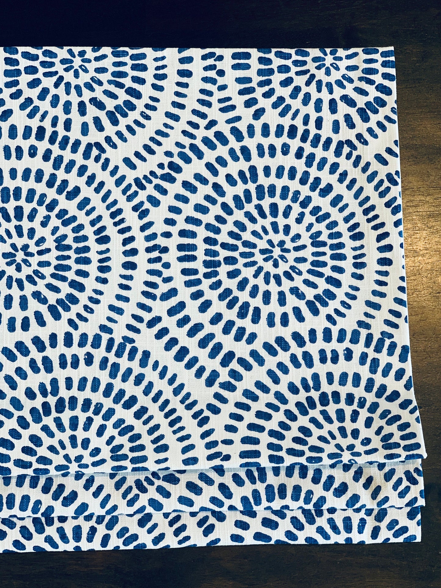 Faux Roman Shade Valance in Blue and White Graphic Circles on 100% Cotton Slub Canvas, Fully Lined Window Treatments, Bay Windows