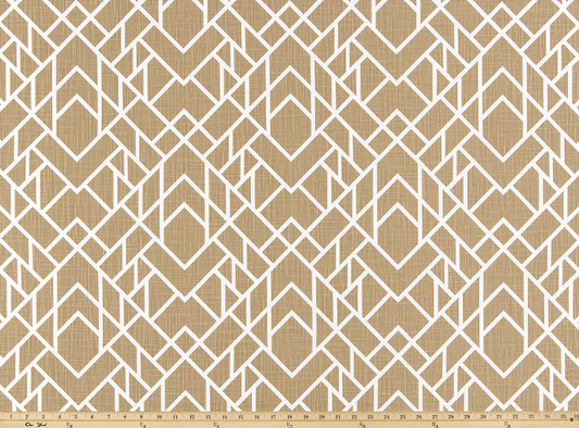 Straight Modern Valance in Golden Tan & White Trellis Print, Premium Cotton Linen Fabric, Custom Made, Fully Lined, Bargello Print