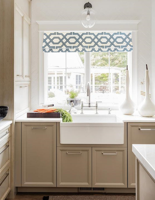 Modern Single Fold Roman Shade Valance in Ander Blue, Graphite Grey or Pewter Grey in Premium Cotton Linen, Fully Lined, Custom Made