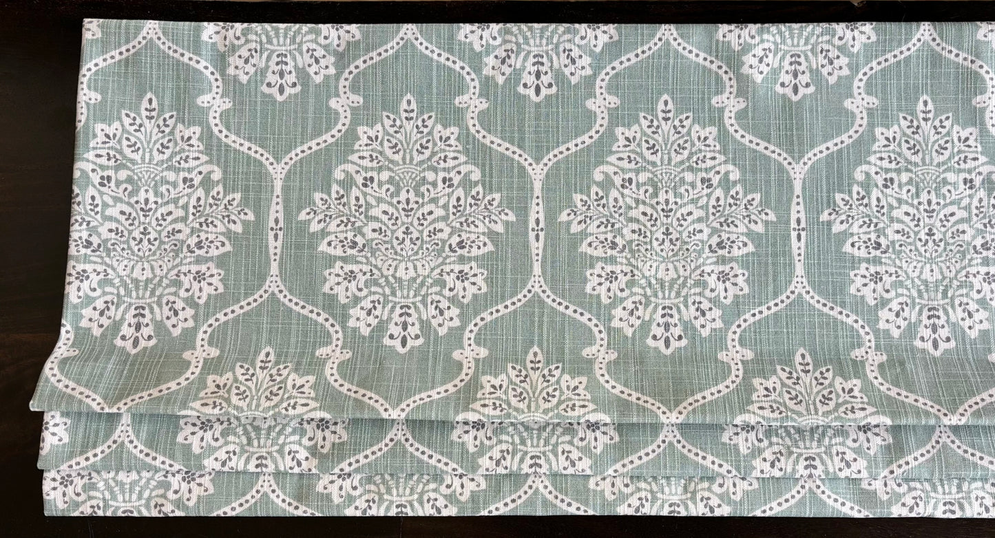 Custom Made Valance in Seafoam or Ecru Beige and White and White in Lattice Damask Design, Fully Lined Custom Made
