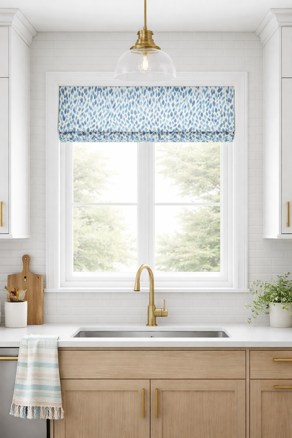 Modern Single Fold Roman Valance in Lotus Prints of Green or Grey and White, 100% Cotton, Fully Lined, Custom Made Curtains