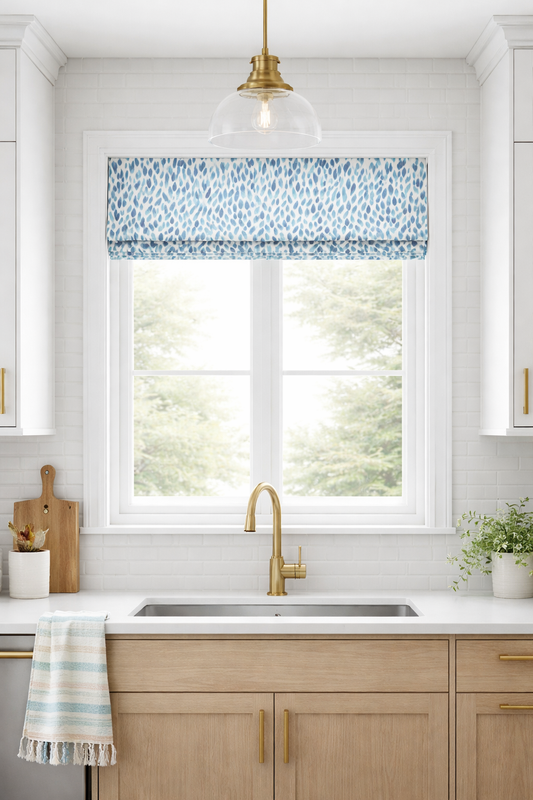 Modern Single Fold Roman Valance in Lotus Prints of Green or Grey and White, 100% Cotton, Fully Lined, Custom Made Curtains