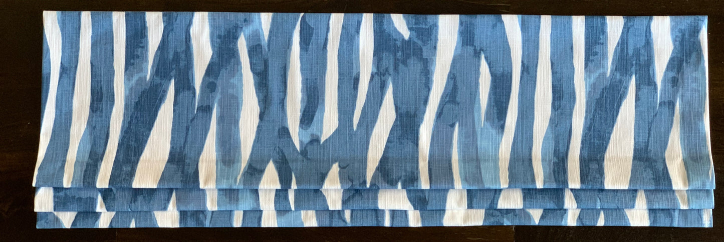 Faux Roman Shade Valance in Brush Strokes of Blue and White on 100% Cotton Slub Canvas, Fully Lined Window Treatments