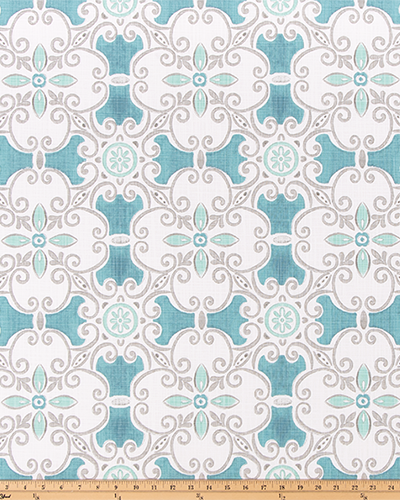 Faux Roman Shade Valance in Aqua Promenade Spanish Tile Design in Premium Cotton Linen, Fully Lined, Custom Made