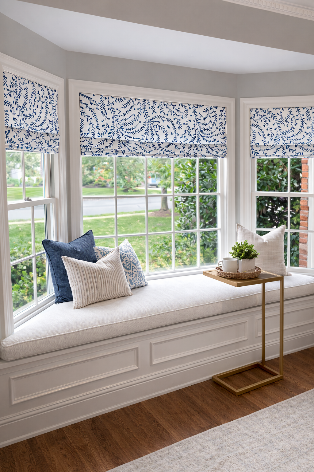 Modern Single Fold Valance in Priano Navy Blue and White Print, in Premium Cotton Linen Fabric, Fully Lined, Custom Made Curtains