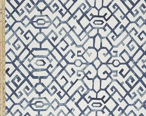 Modern Single Fold Roman Valance in Blue and White Geometric Print, Fully Lined, 100% Cotton, Custom Made Window Treatments