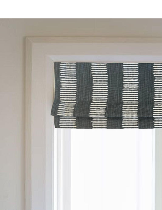 Modern Single Fold Valance in Dash Print of Grey and White or Yellow and White on Premium Cotton Linen, Fully Lined, Custom Made Curtains