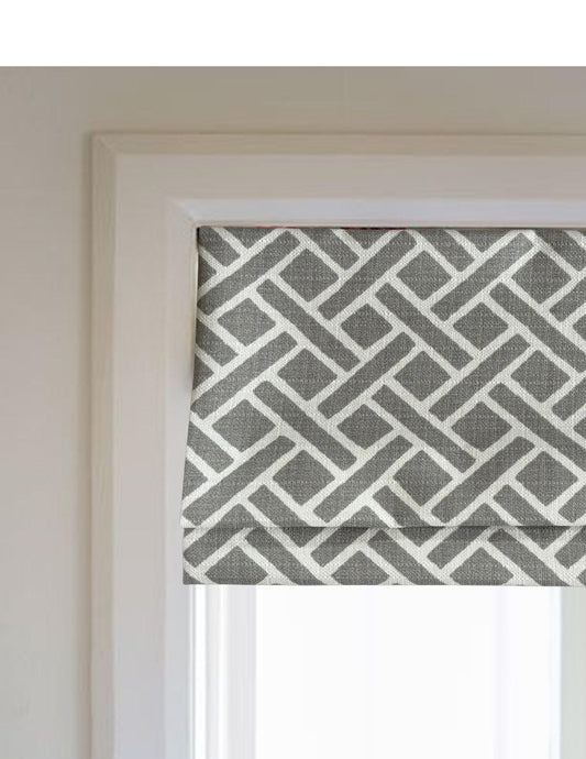 Modern Single Fold Valance in Geometric Eastwood Print of Grey and White or Navy and White, Custom Made, Fully Lined Curtains