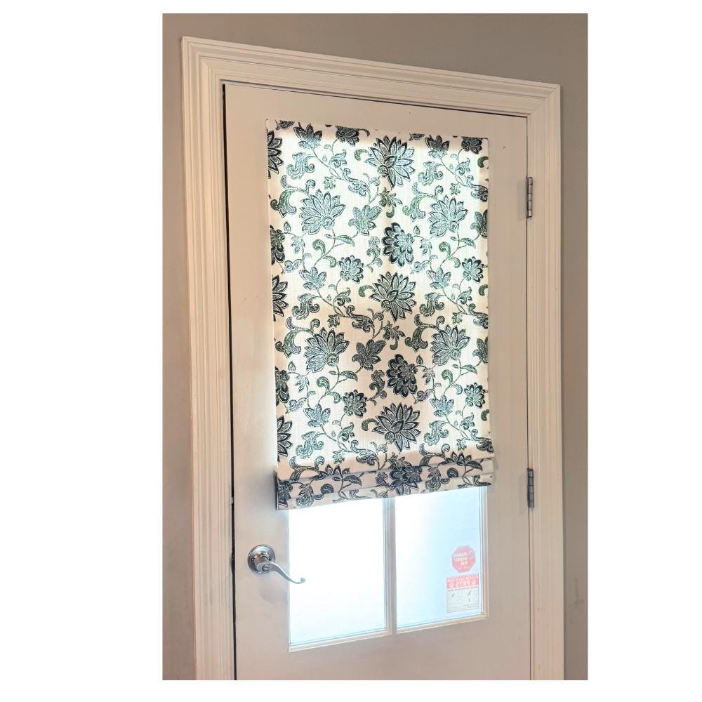 Faux Roman Shade in Grove Floral Florence in Green and White or Green and Natural on Premium Cotton Linen Fabric, Fully Lined, Custom Made