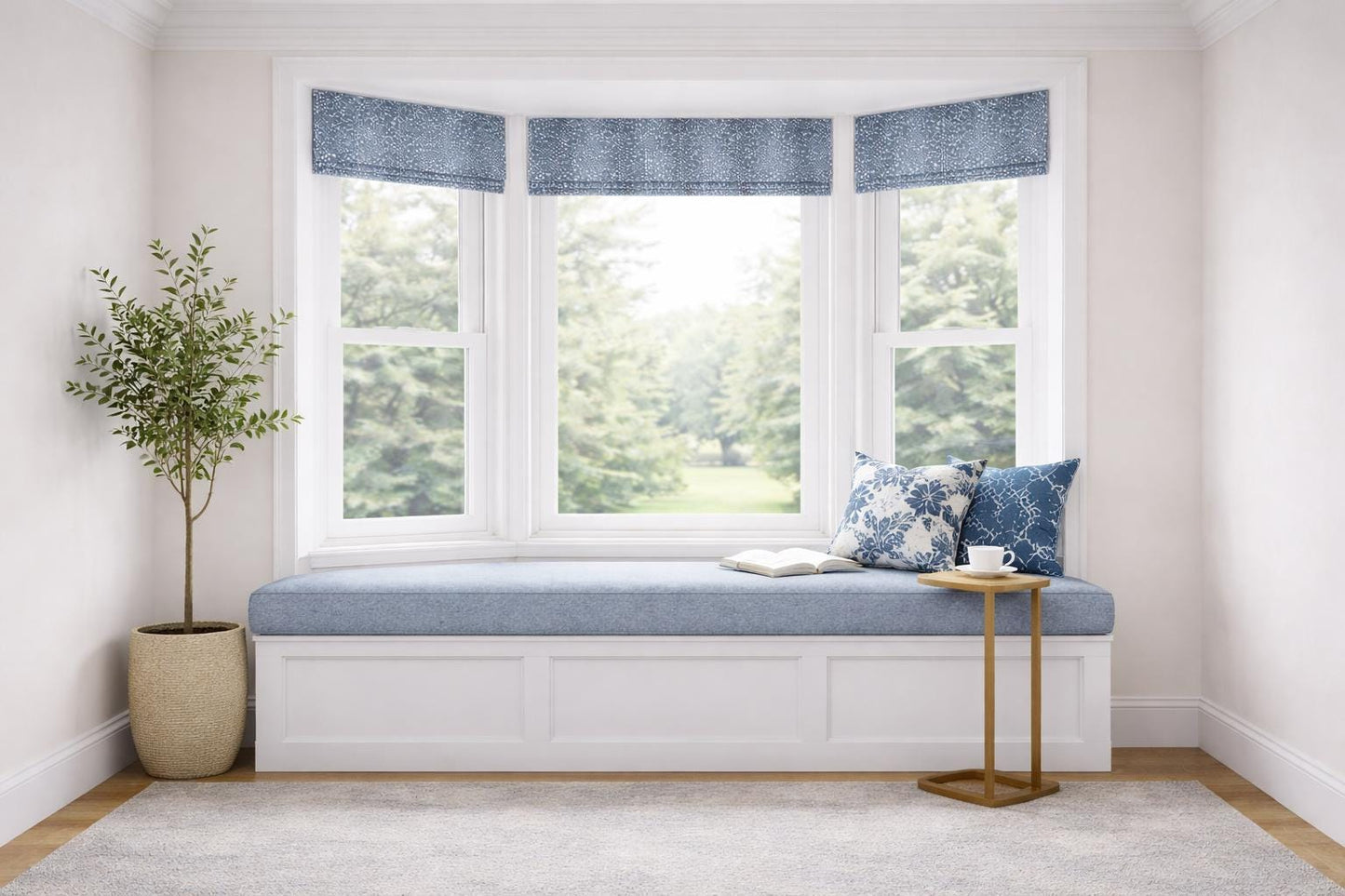 Modern Single Fold Roman Valance in Antelope Print of Blue and White or Taupe and White Print, Fully Lined, 100% Cotton Window Treatments