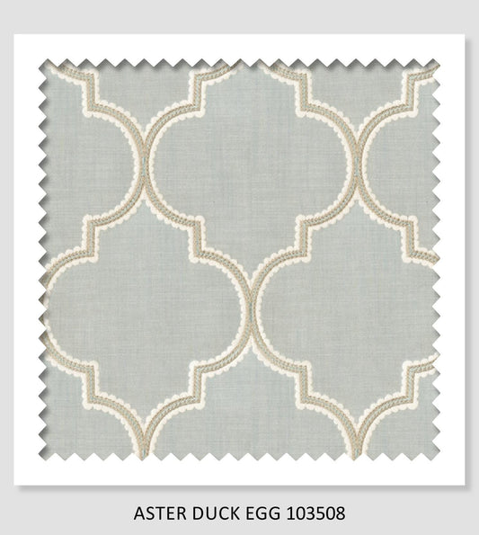 Modern Single Fold Valance in Light Blue and White Aster Print, in Embroidered Cotton Fabric, Fully Lined, Custom Made Curtains