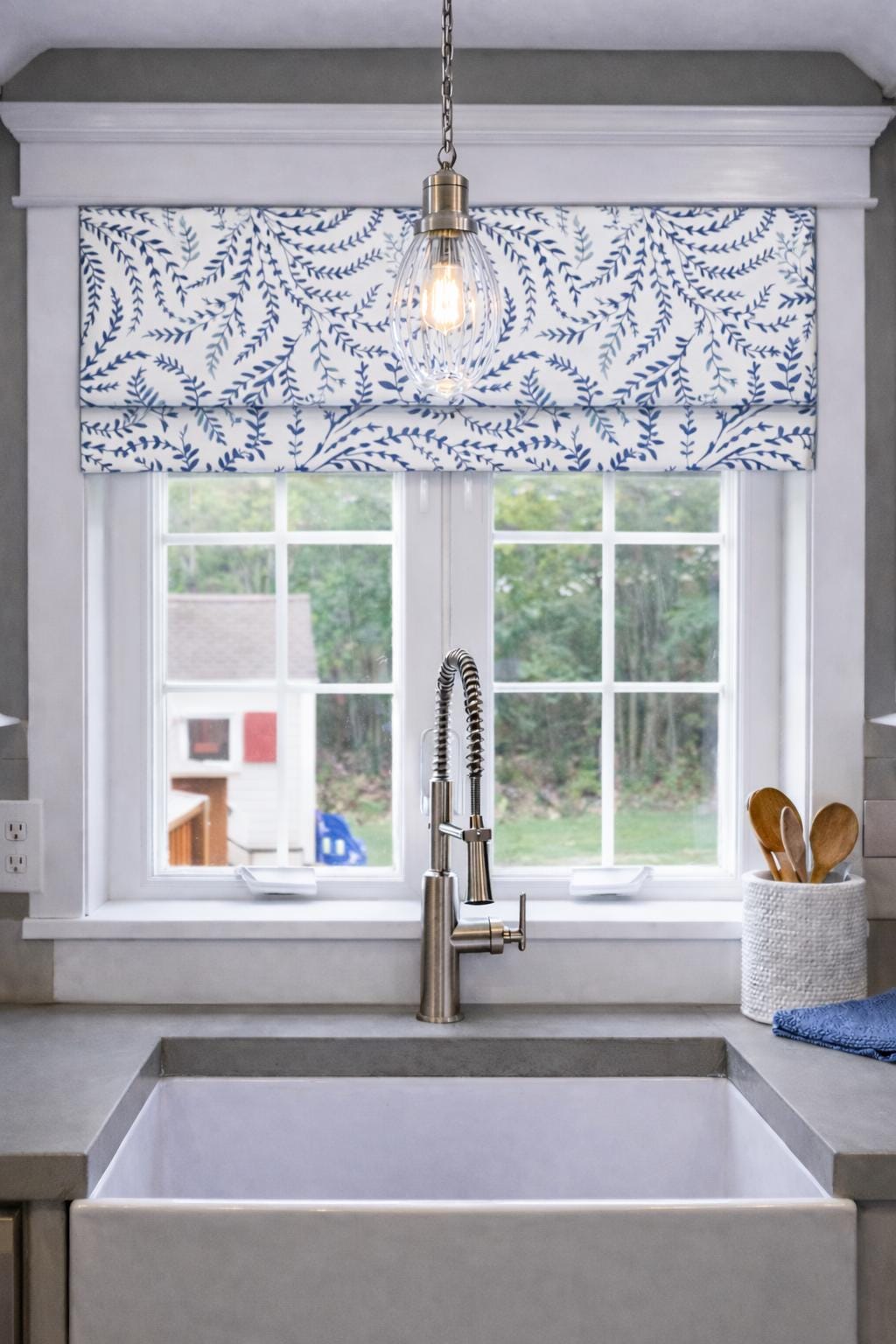 Modern Single Fold Valance in Priano Navy Blue and White Print, in Premium Cotton Linen Fabric, Fully Lined, Custom Made Curtains