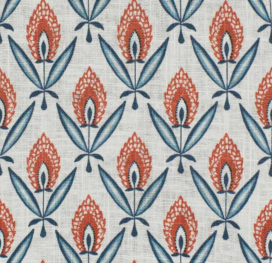 Modern Single Fold Roman Valance in Darcy Blue and Orange Print in Premium Linen Fabric, Fully Lined, Custom Made Curtain Valance