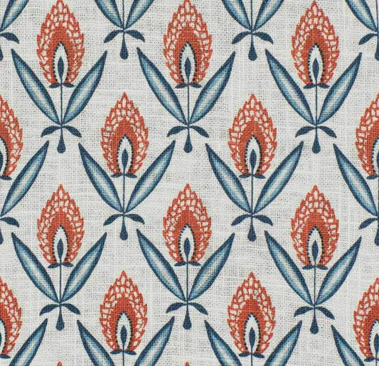 Modern Single Fold Roman Valance in Darcy Blue and Orange Print in Premium Linen Fabric, Fully Lined, Custom Made Curtain Valance