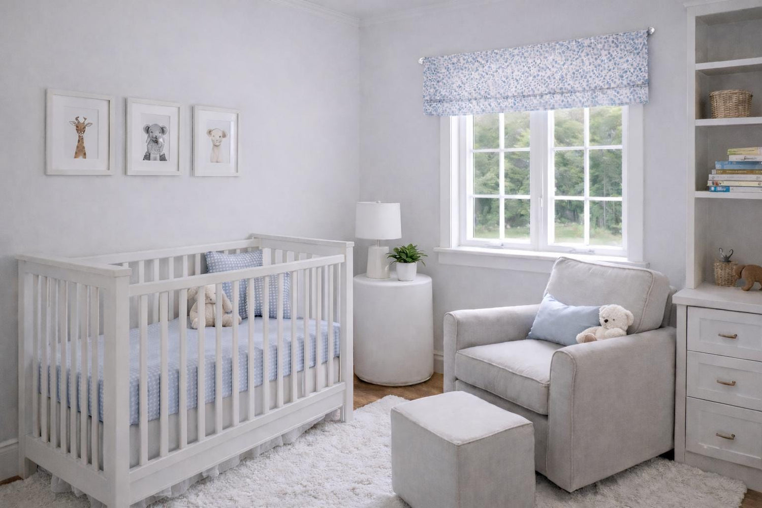 Modern Single Fold Valance in Powder Blue and White Raised Dot Print, in Premium Chenille Fabric, Fully Lined, Custom Made Curtains
