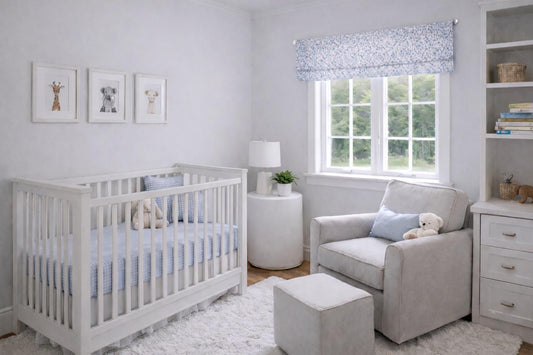 Modern Single Fold Valance in Powder Blue and White Raised Dot Print, in Premium Chenille Fabric, Fully Lined, Custom Made Curtains