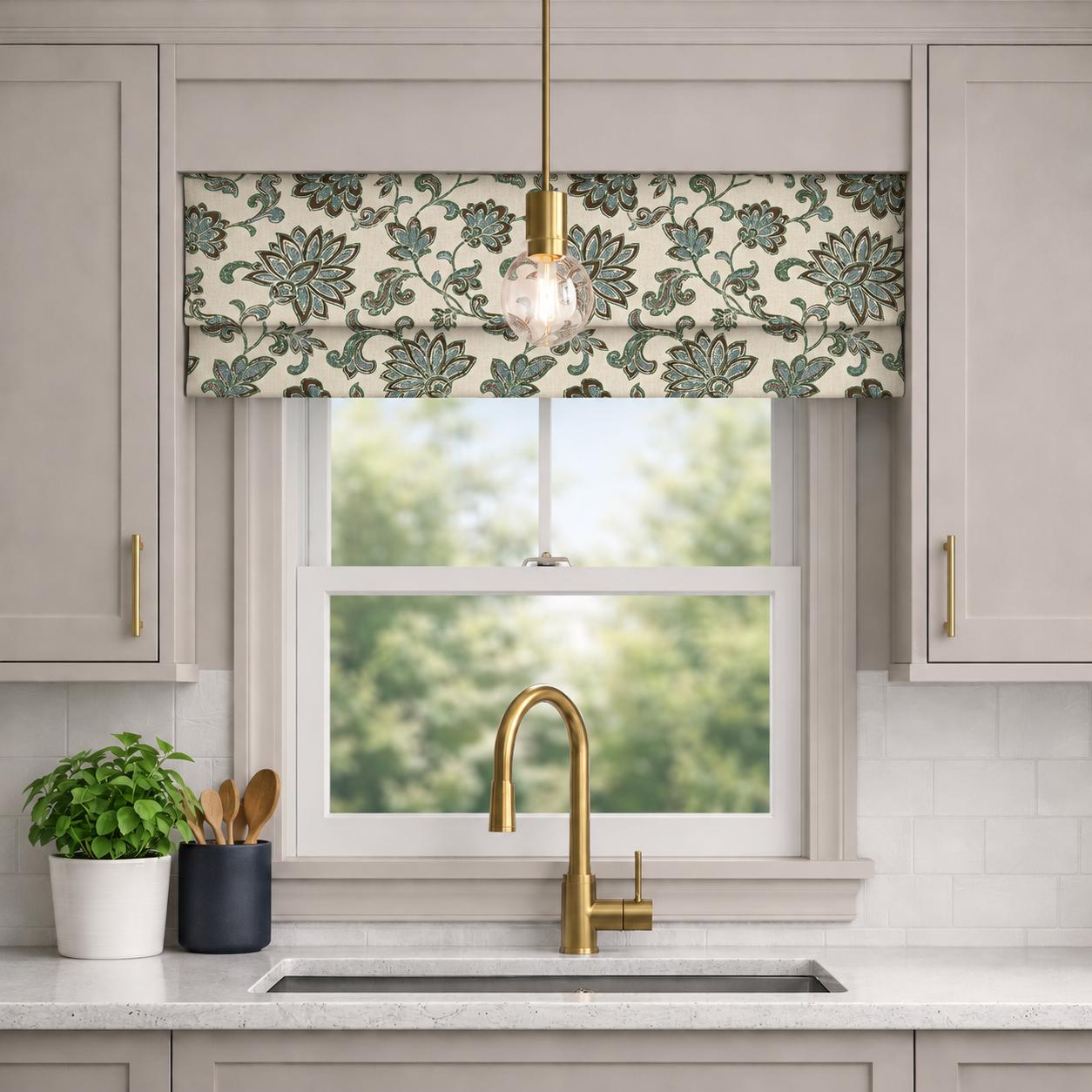 Modern Single Fold Roman Valance in Florence Grove Fabric in Premium Cotton Linen, Fully Lined, Custom Made Curtains