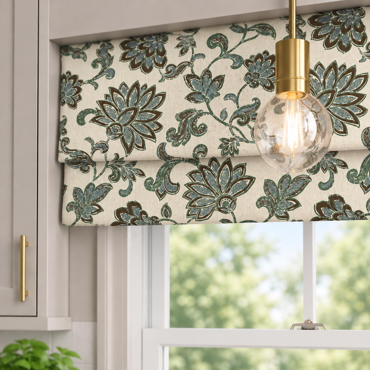 Modern Single Fold Roman Valance in Florence Grove Fabric in Premium Cotton Linen, Fully Lined, Custom Made Curtains