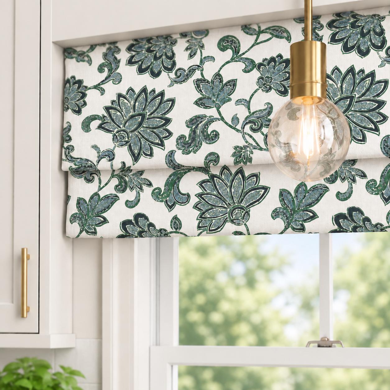 Modern Single Fold Roman Valance in Florence Grove Fabric in Premium Cotton Linen, Fully Lined, Custom Made Curtains