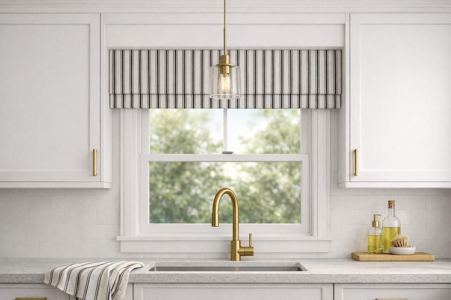 Modern Single Fold Valance in White Slub Linen, Fully Lined, Fully Custom Made