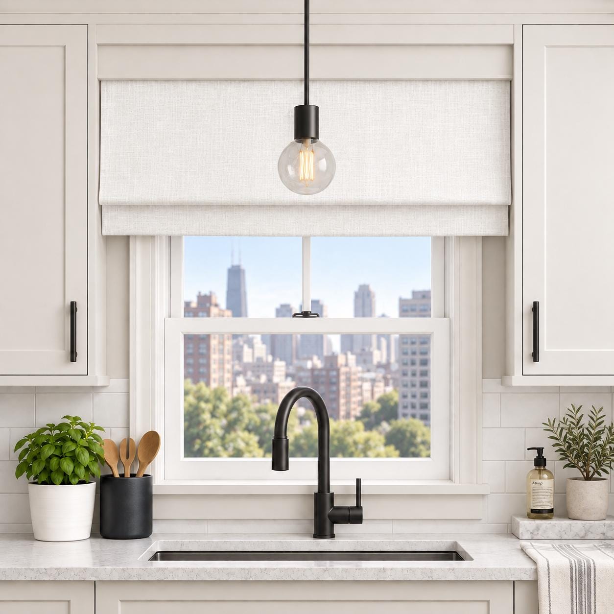 Modern Single Fold Roman Valance in White Linen Cotton, Fully Lined, Custom Made Window Treatments, Stationary Roman Shade Cotton Linen