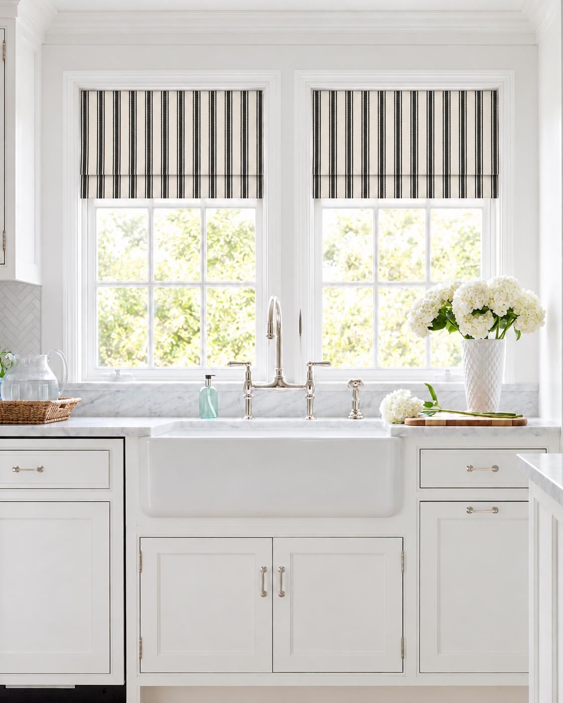 Modern Single Fold Valance in White Slub Linen, Fully Lined, Fully Custom Made