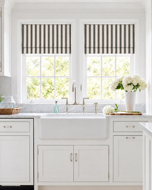 Modern Single Fold Valance in White Slub Linen, Fully Lined, Fully Custom Made