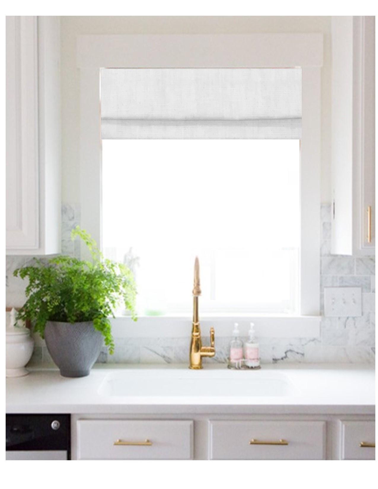 Modern Single Fold Roman Valance in White Linen Cotton, Fully Lined, Custom Made Window Treatments, Stationary Roman Shade Cotton Linen