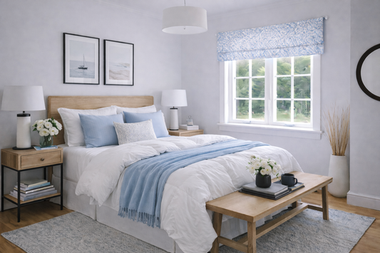Modern Single Fold Valance in Powder Blue and White Raised Dot Print, in Premium Chenille Fabric, Fully Lined, Custom Made Curtains